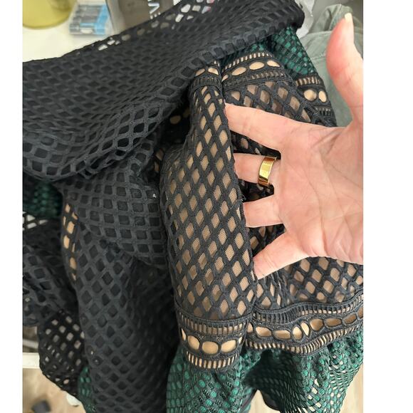 Self Portrait Black Eyelet Mesh Green & Orange Contrast High Neck Dress 6 - Picture 11 of 16